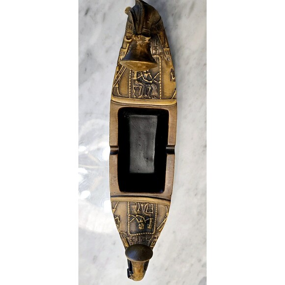 VTG KING TUTANKHAMUN'S EGYPTIAN HARDSTONE FUNERARY SUN BARGE BOAT ASH TRAY RARE - Picture 2 of 9
